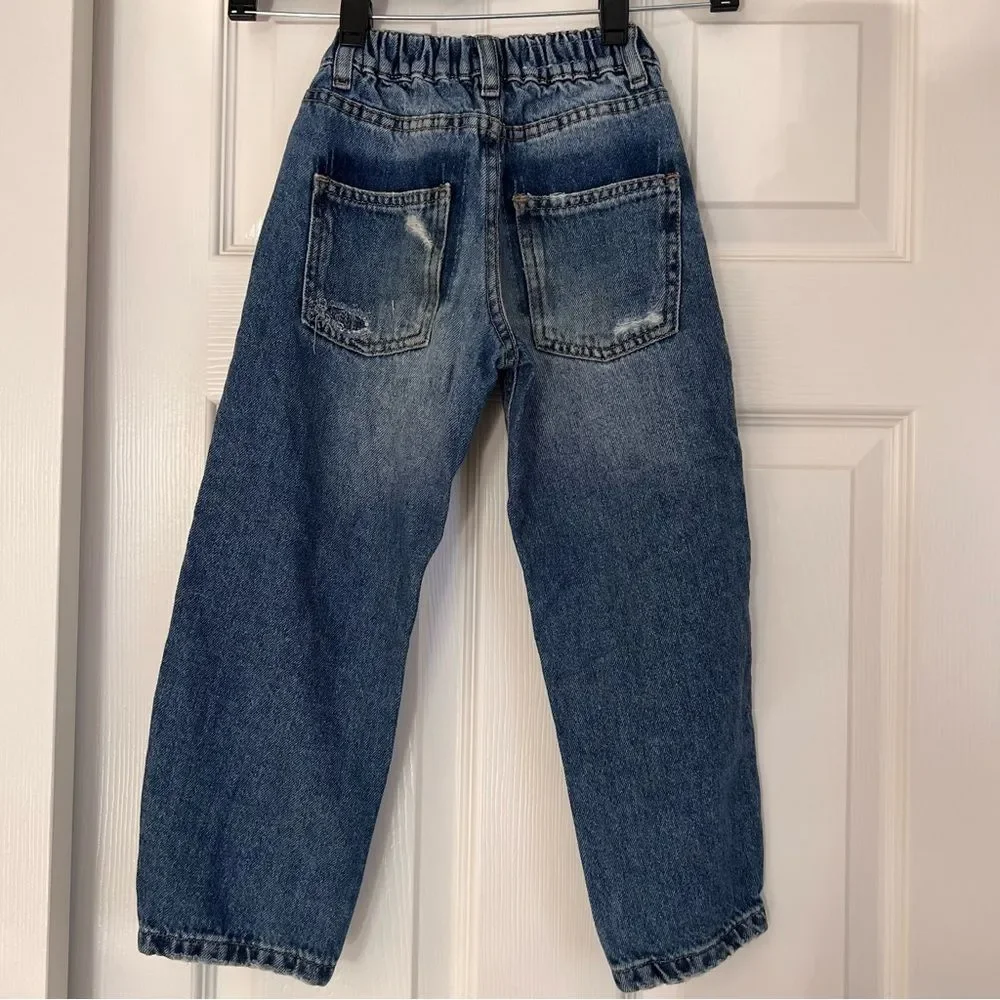 Zara Blue Distressed Cotton Baggy Denim Jeans Boys 6 Years Old EUC